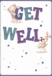 Bursting with cheerful optimism, this get well card showcases two affectionate companions-a plush teddy bear and a bouncy puppy-delightfully interacting with oversized, vibrant letters that spell out 'Get Well' in lively shades of indigo and teal. The design pops against a soft cream background, channeling the friendly, sunlit ambiance of Wanstead's village center. Stars in gradient blues and purples twinkle throughout the scene, infusing it with a sense of magic and quiet encouragement reminiscent of the first blooms appearing in local gardens. Every brushstroke captures the soothing texture of fluffy bear fur and silky dog ears, inviting the imagination to experience their comforting embrace. More than a simple message, this card becomes an emotional tonic, ideal for accompanying same-day flower deliveries by Florist Wanstead to homes and hospitals alike. Its warmth and sincerity radiate through every detail, a gentle reminder of compassion and heartfelt wishes during recovery for friends and family in Wanstead.